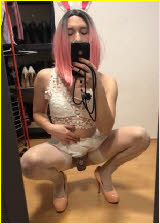 Sissy Kathie takes mirror selfie with tiny cock exposed