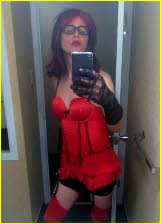 Sissy slut in red basque and stockings