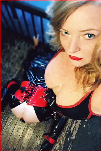 Buttplugged sissy slave dominated by Mistress Scarlett Black