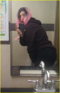 Sissy Sasha takes selfie in gentlemen's toilets Sissy Sasha takes selfie in gentlemen's toilets