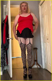 Sissy faggot Chastity mincing like a big dumb fairy in fishnet stockings