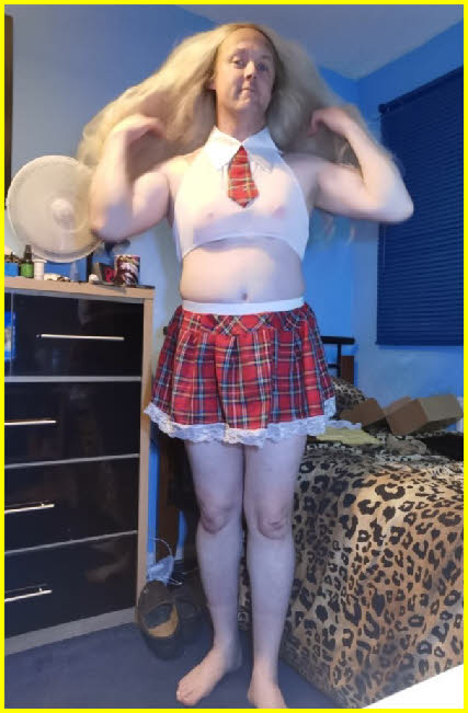 Welsh sissy Chris in slutty schoolgirl uniform Welsh sissy Chris in slutty schoolgirl uniform
