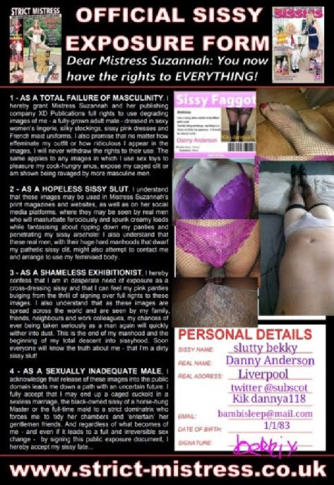 Gay sissy exposure form for Liverpool slut Bekky Gay sissy exposure form for Liverpool slut Bekky