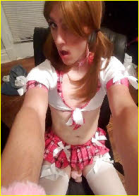 Locked sissy Beth in slutty schoolgirl uniform