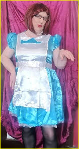 Glasgow sissy Sheryl Satin does the mincing teapot pose Glasgow sissy Sheryl Satin does the mincing teapot pose
