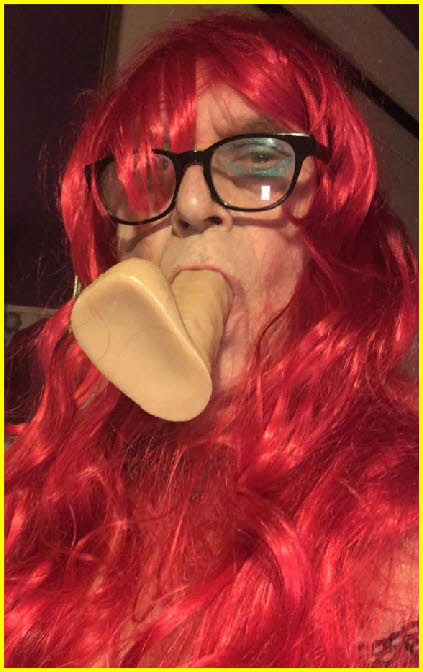 Welsh sissy slut Charlotte Jayne sucks huge dildo