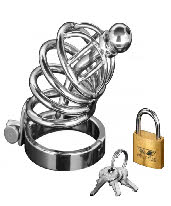 Silver chastity cage with padlock