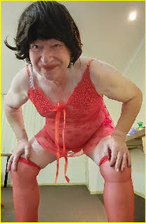 Fully failed male exposed in a wig and slutty red lingerie