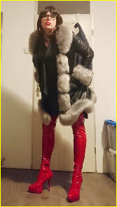 Sissy slut Yvonne Pepeli in kinky red thigh boots