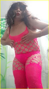Sissy fag Adryana in see-through pink body stocking