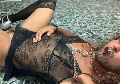 Tragic masculine failure Helga in see-through black undies