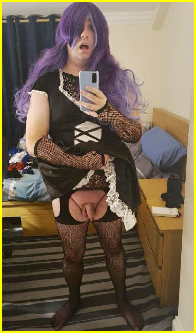 Sissy maid Amy Chance exposes his little limp clit