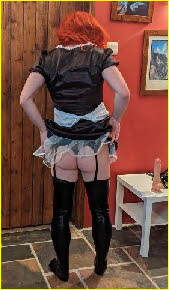 Sissy Dee Summers bare his arse in French maid uniform