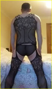 Scottish faggot Gordon cross-dressing in black lingerie Scottish faggot Gordon cross-dressing in black lingerie