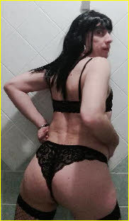 Sissy Dania's bum looks cute in lacy black knickers