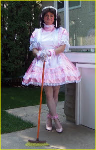 Emasculated sissy maid Teri in frilly pink frock Emasculated sissy maid Teri in frilly pink frock
