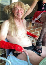 Dumb fucking sissy loser Rob exposed in ridiculous blonde wig