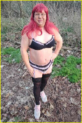 Sissy trucker Becki in frilly bra and knickers at dogging site Sissy trucker Becki in frilly bra and knickers at dogging site