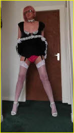 Scottish transvestite maid flashes pink knickers