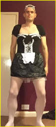 Cross-dressing sissy Sasha wears French maid outfit