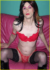 French sissy Sébastien cross-dressing in red bra and knickers