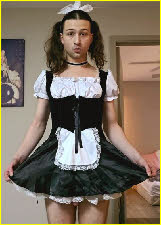 Gay sissy maid Jane in French maid uniform