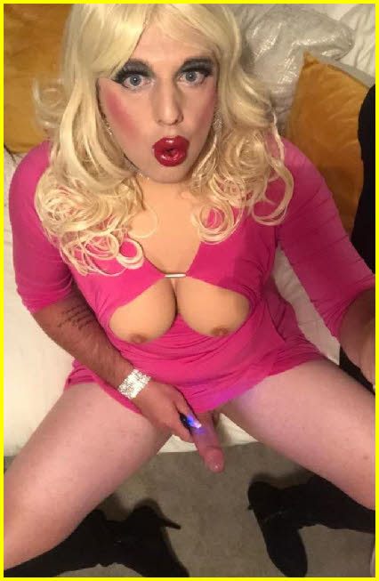 Mincing sissy Kayleigh with cock in hand
