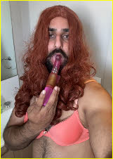 Closet fag Sammy licks the tip of his vibrator