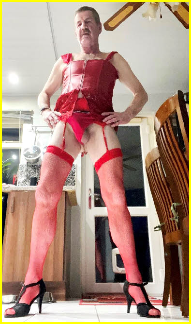 Married sissy Simone in slutty red lingerie and stockings Married sissy Simone in slutty red lingerie and stockings