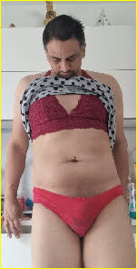 Tiny-dicked loser Philipp barely makes a bulge in his girlie red knickers