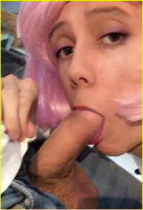 Gay sissy Jenny swallows real man's erection