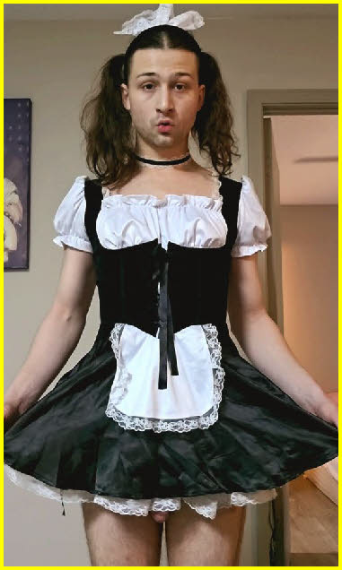 North Carolina sissy maid Jane curtseys in uniform