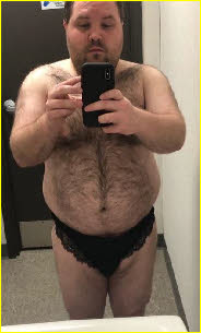 Slutty sissy loser Mark wearing black lace knickers