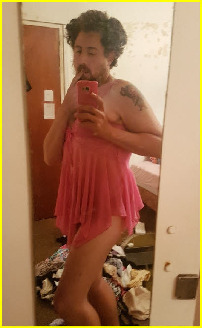 South African sissy Adam in pink babydoll nightie South African sissy Adam in pink babydoll nightie