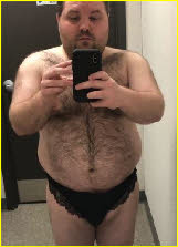 Total loser takes humiliating selfie dressed in lacy black knickers