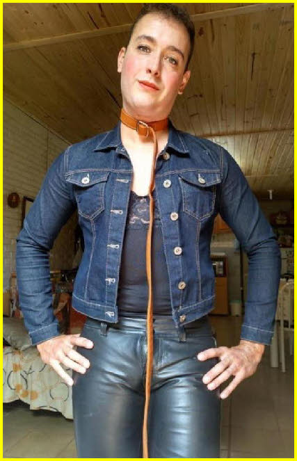 Limp-dicked sissy with leather fetish