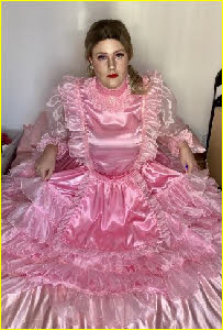 Pink sissy Jess in outrageously frilly fairy frock Pink sissy Jess in outrageously frilly fairy frock