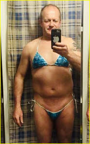 Sissy Shauna exposed in bikini with no wig or make-up