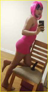 Married sissy in short pink dress