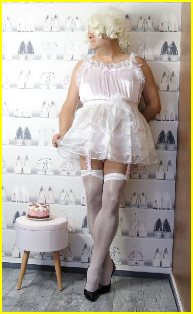 Sissy Steffi exposed in gay pink dress and stockings Sissy Steffi exposed in gay pink dress and stockings