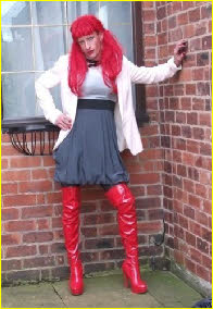 Sissy slut Jessica in kinky red thigh-boots